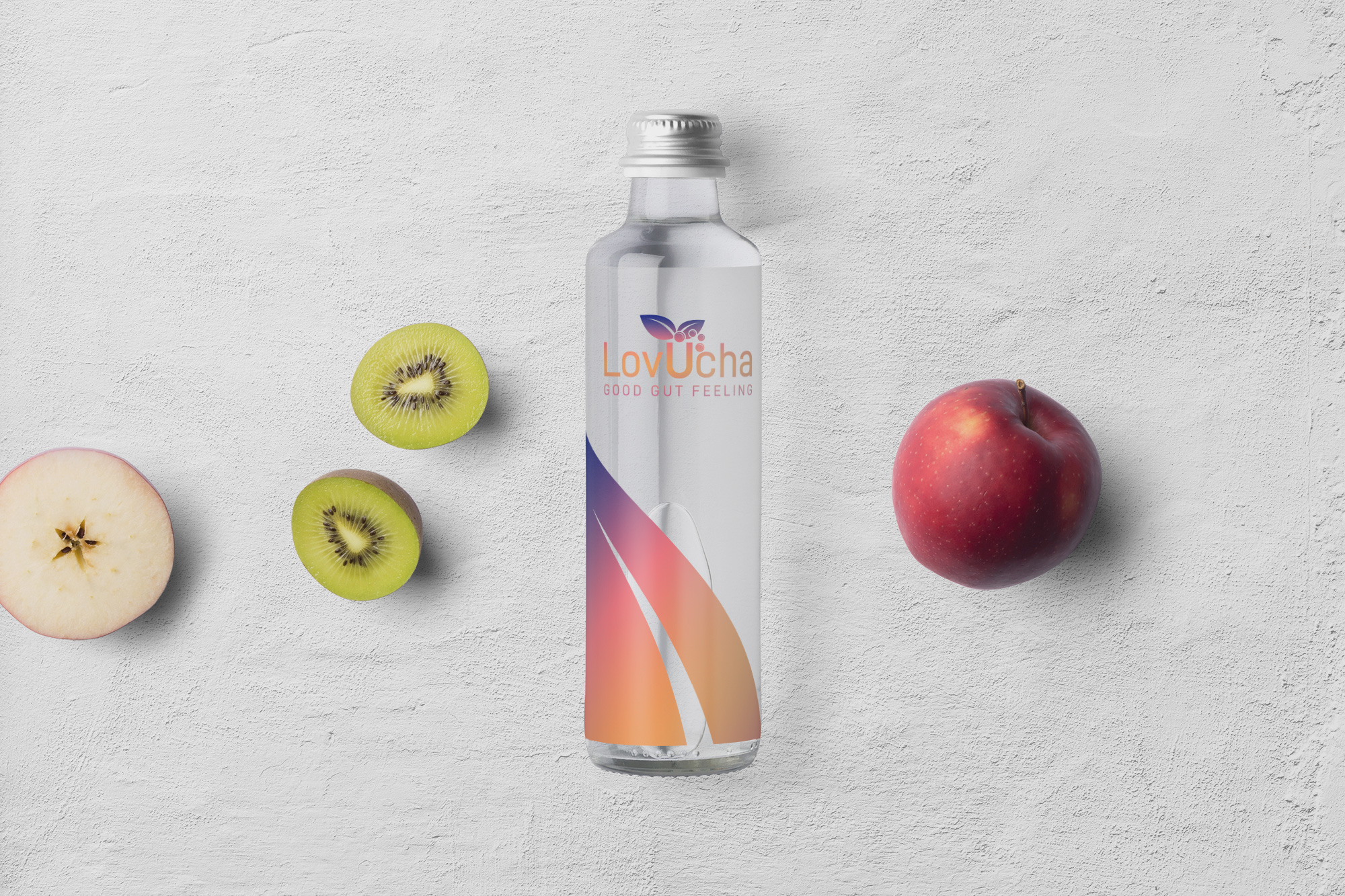 LovUcha logo clear bottle design