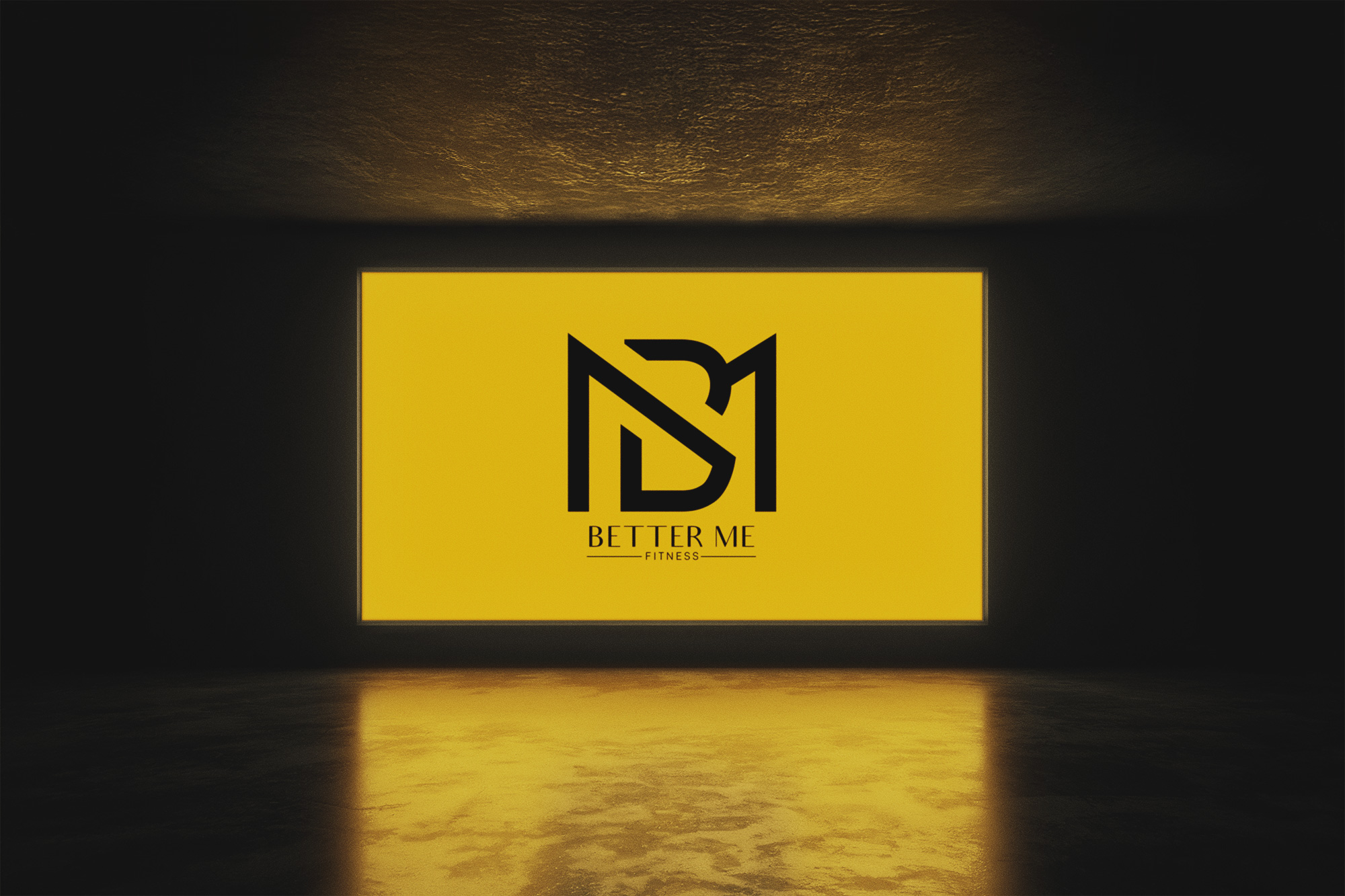 Final delivery of Better Me Fitness logo showcased on a gym screen mockup