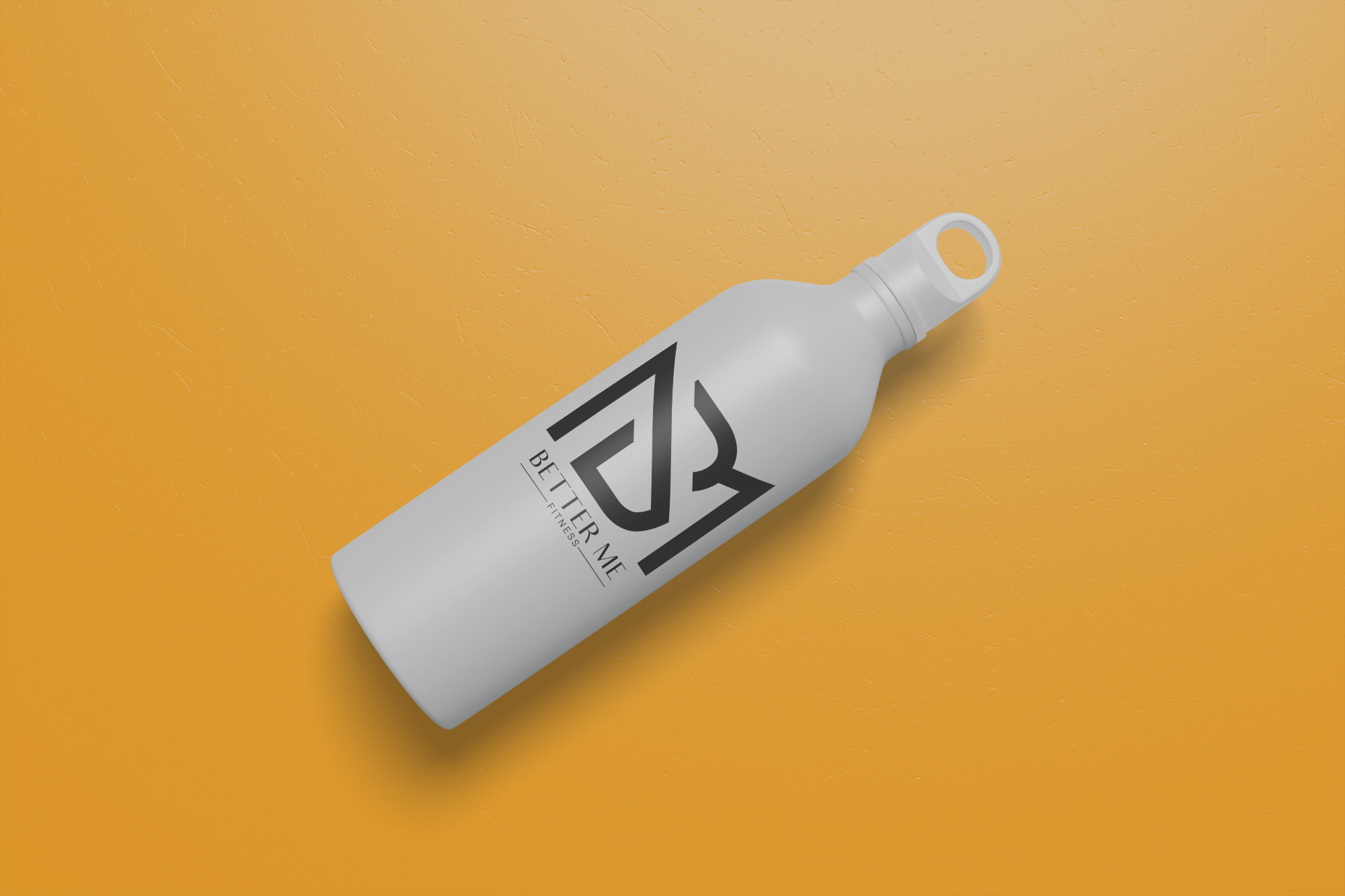 Better Me Fitness logo displayed on a branded gym water bottle mockup
