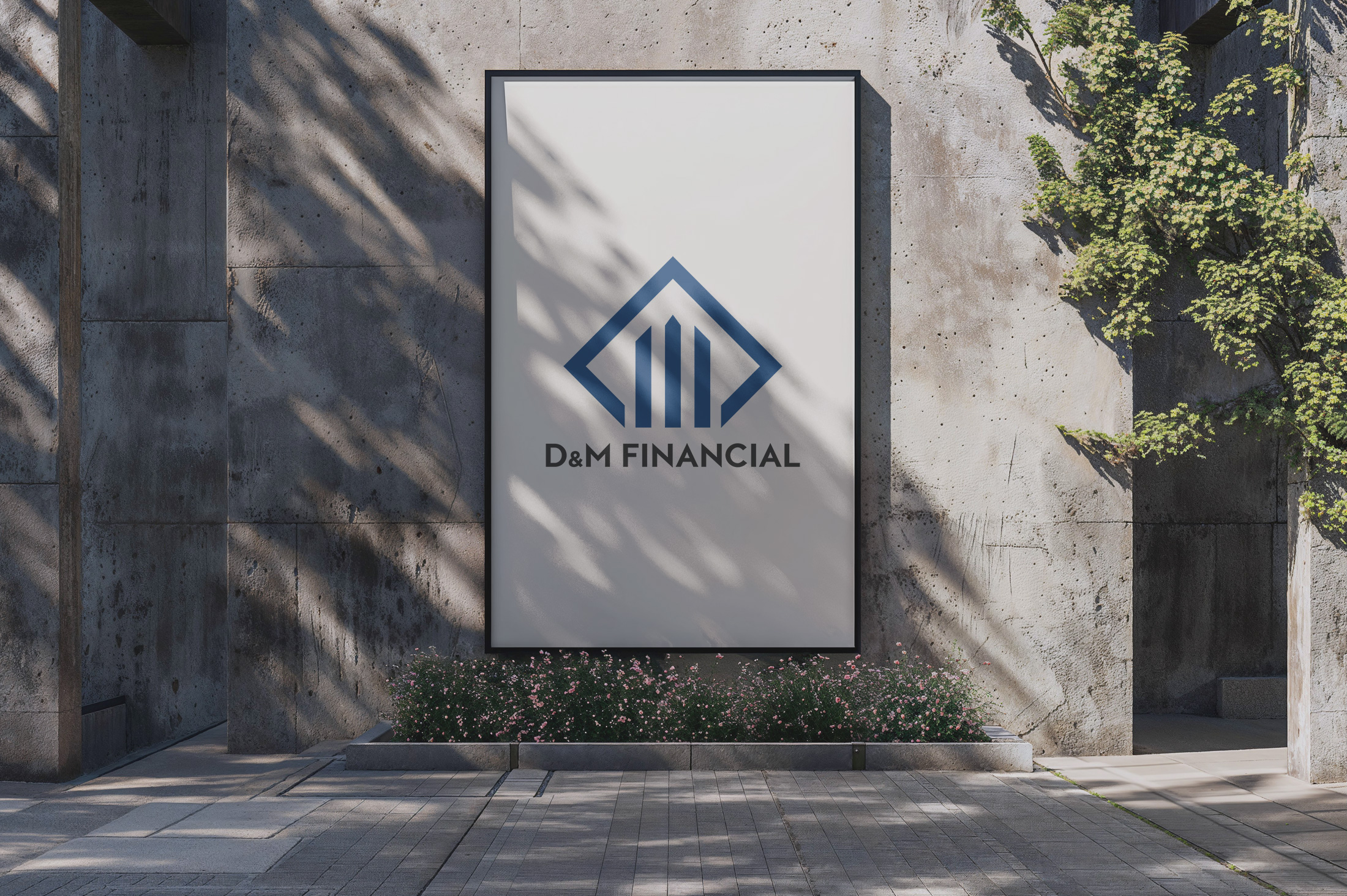 Street sign featuring DM Financial logo