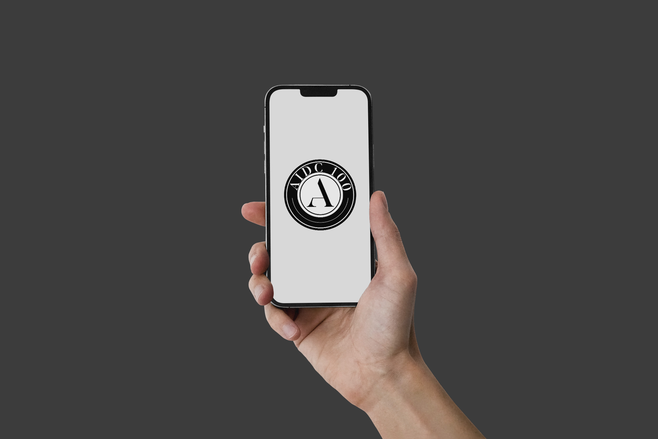 AIDC 100 logo on iPhone mockup