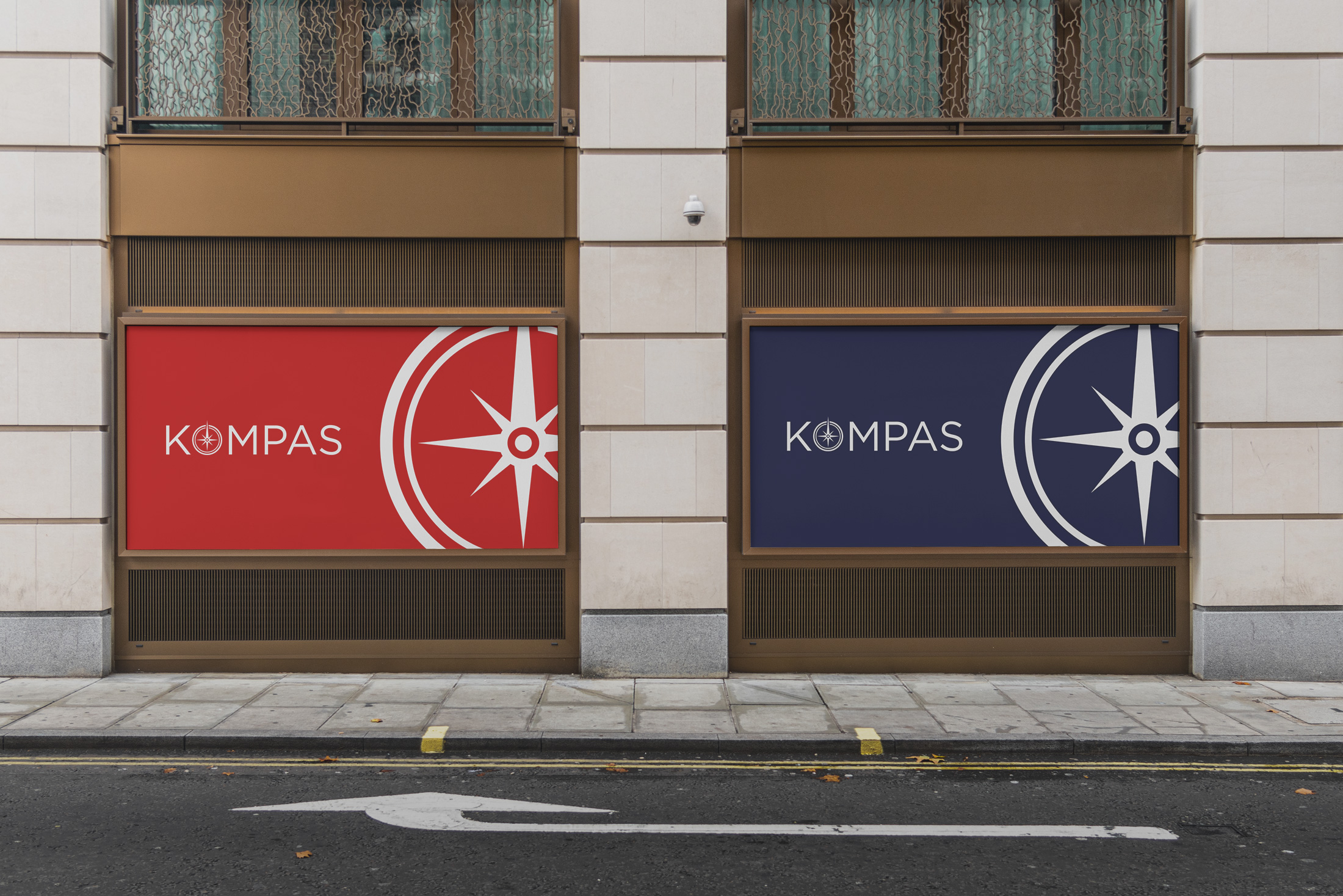 Kompass rebranding logo on outdoor billboard mockup