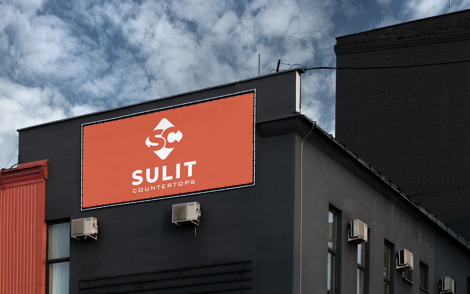 Sulit Countertops logo as a building billboard