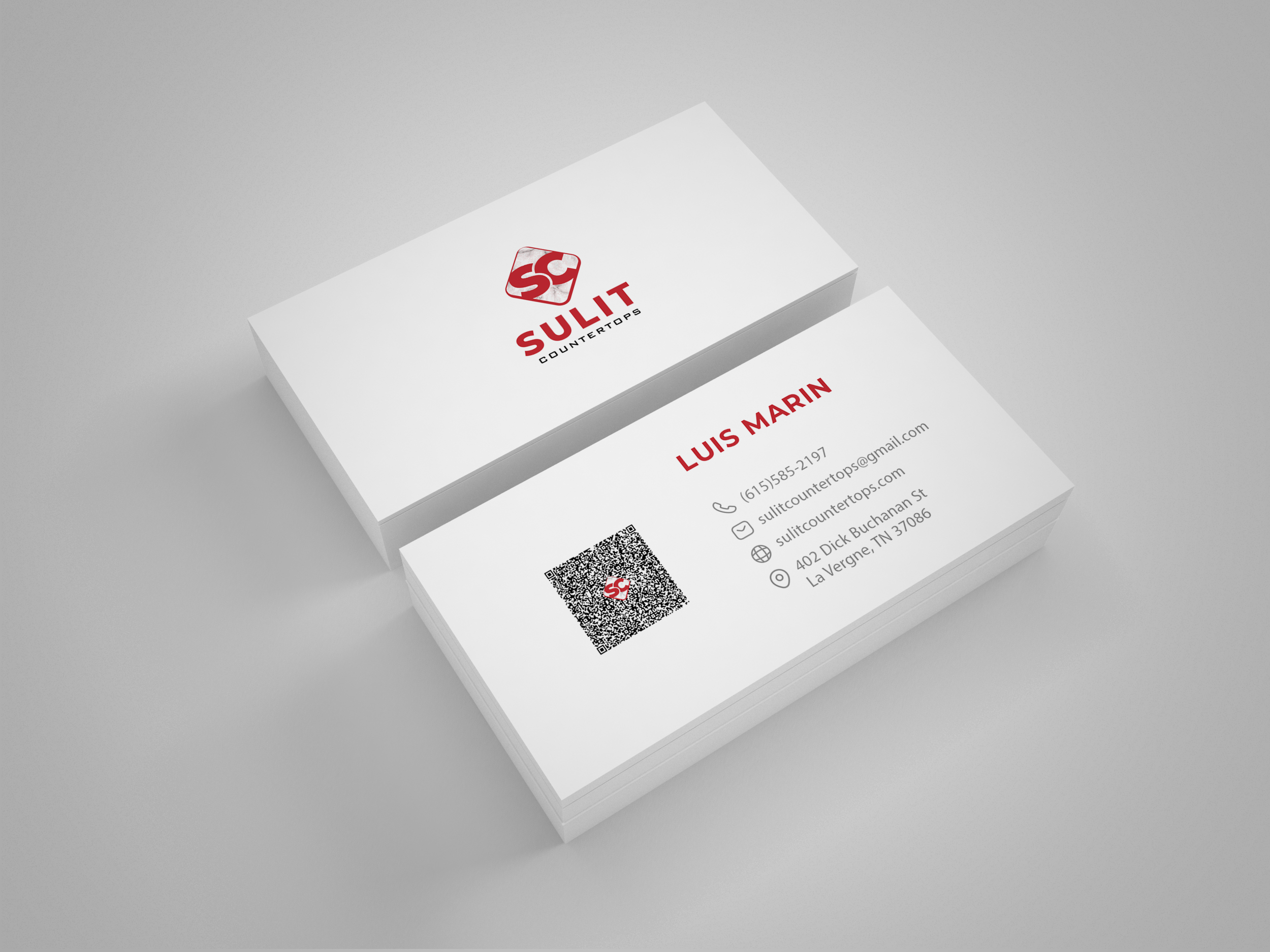 Sulit Countertops brand application on marketing collateral and signage