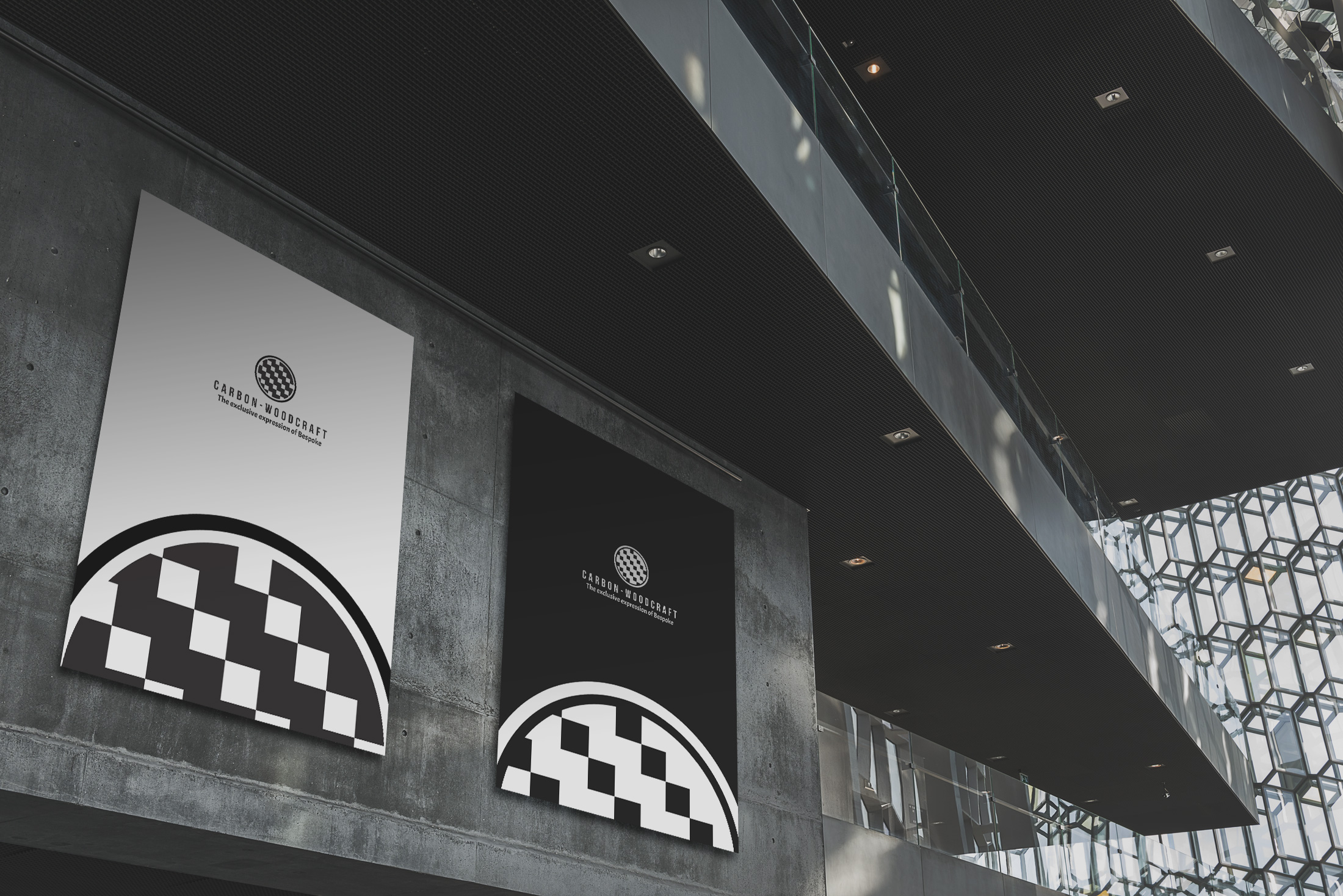 Carbon-Woodcraft Logo on Poster and Billboard Mockups