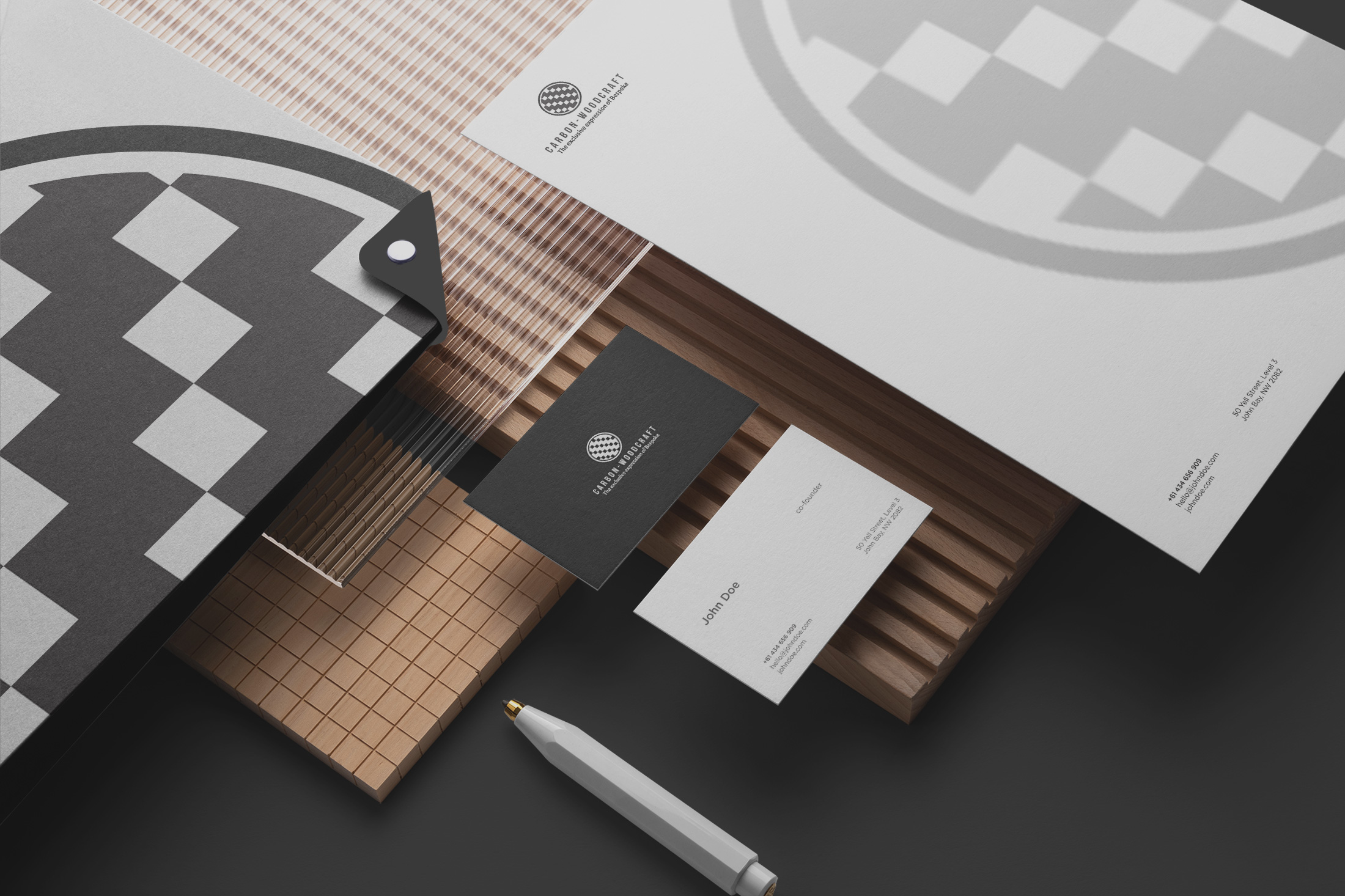 Carbon-Woodcraft Logo on a Dash Branding Mockup